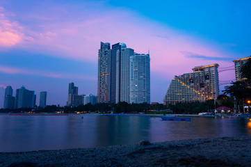 Pattaya City beach and Sea in Twilight