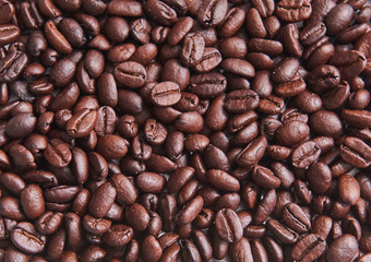 Many coffee beans together close up coffee beans