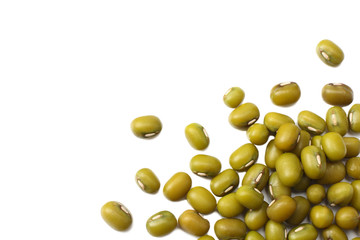 mung beans isolated on white background. top view