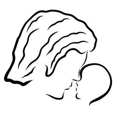 Loving young father and newborn baby, black outline