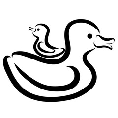 little duckling sits on the back of his mother, black pattern