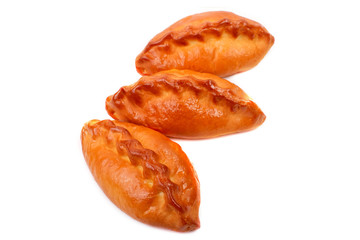 Traditional Russian baked pies pirozhki. Isolated over white background