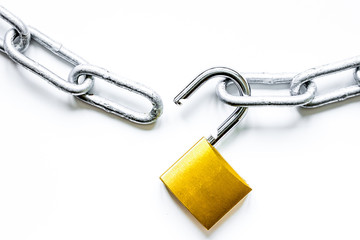 concept data protection metal chain on white background