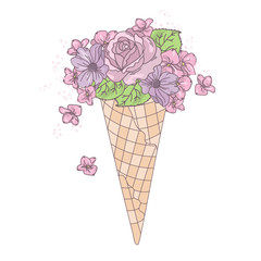 ICE CREAM ROSE Wedding Vector Illustration Set for Print