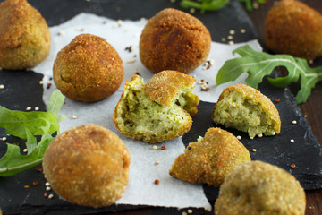 Fried vegetarian  falafel  with broccoli