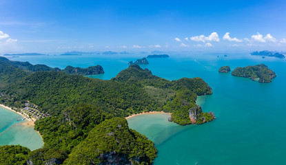 Aerial view of the beautiful tropical island of Koh Yao Noi in Thailand