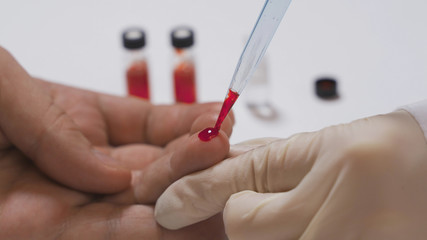 Finger blood test in a hospital
