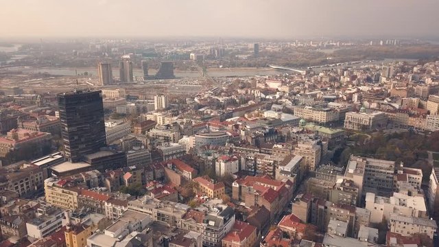 Aerial view of Belgrade city, Sava and Danube river