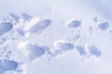 Footprint and hands on snow