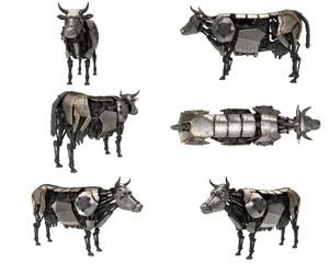 mechanical robot cow in stiunk style on an isolated white background. 3d illustration