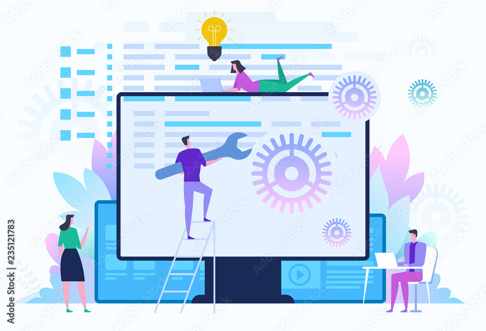 Poster back end development it concept. software development process.