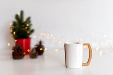 a cup of hot cocoa or chocolate with Christmas background
