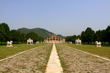 Stone animal landscape architecture in the Eastern Tombs of the Qing Dynasty, China.