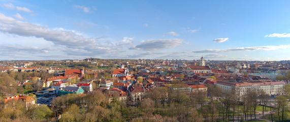 Fototapeta na wymiar Beautiful view of Vilnius old town, Lithuania in spring. Panorama of two shots