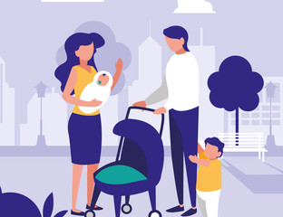 Parents with kids in the park design