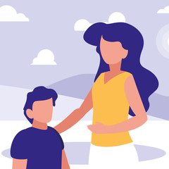 Mother with son in the park design