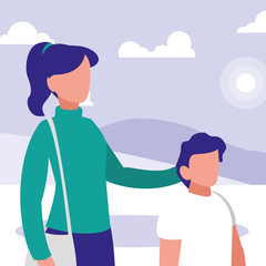 Mother with son in the park design