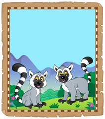 Parchment with two happy lemurs
