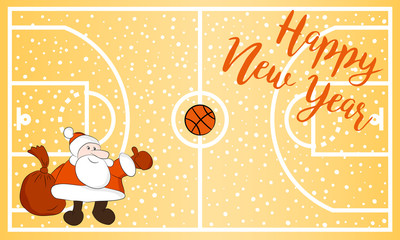 Happy New Year greeting card. Basketball greeting card.
