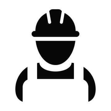 Contractor icon vector male worker person profile avatar with hardhat helmet in glyph pictogram illustration