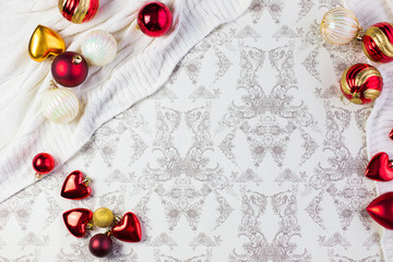 Designers christmas holiday background with eve and red berries on wooden white background. Empty space for text