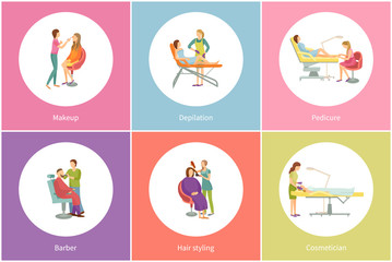 Hair Styling and Makeup Visage Text Set Vector