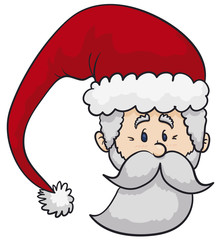 Santa Claus' Face with Fur Cap for Xmas Celebration, Vector Illustration