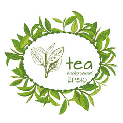 Vector logo of tea, leaves and branches, hand-drawn  - 235128196