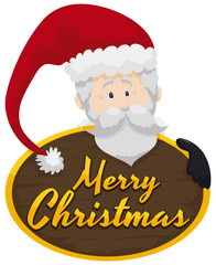Santa Claus Holding Wooden Commemorative Christmas Sign, Vector Illustration