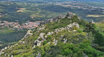 Fototapeta na wymiar Moorish castle walls overlooking Sintra