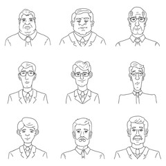 Vector Set of Business Avatars. Collection of Outline Male Portraits. Office Workers.