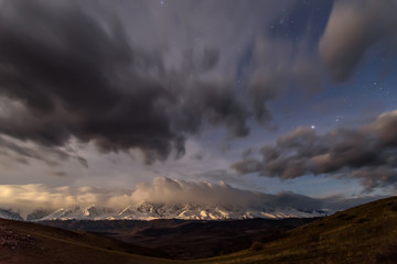 mountains sky clouds stars steppe