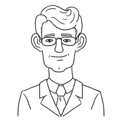 Vector Line Art Business Avatar - Young Man in Glasses and Suit .