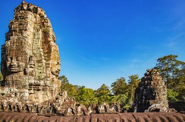Ancient Buddha Stone Faces of at Bayon Temple, Siem Reap, Cambodia	
