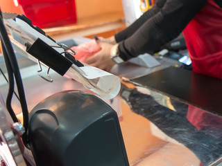 Customer service. Cashier in the supermarket.