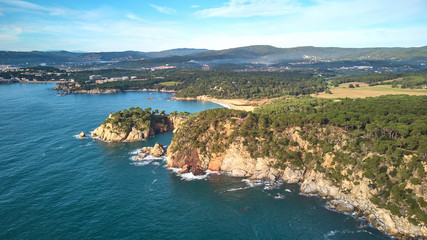 Aerial drone picture from Costa Brava in Catalonia, Spain, near the small town Palamos