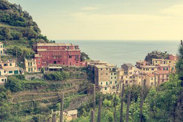Fototapeta premium Traditional port town with colorful mediterranean architecture.