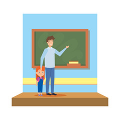 male teacher with girl in the classroom