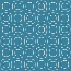 Swollen squares. White on a blue background. Seamless pattern. Repeating geometric shapes.