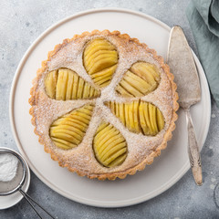 poached pear and almond frangipane tart
