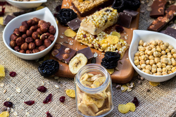 Granola bars with healthy nuts and dried fruits