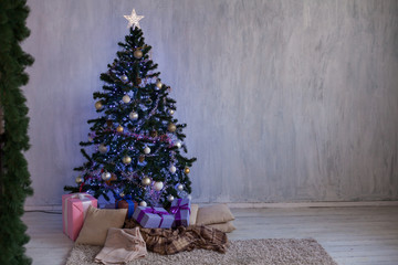 new year Christmas tree winter holiday gifts interior decor postcard