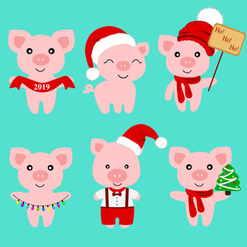 Christmas Pig. Christmas icon. Symbol of the New Year. Collectio