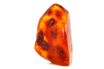 Macro Amber mineral stone on white background