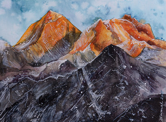 Naklejka premium malowane akwarele Góra Everest Himalaya