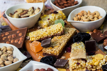 Granola bars with healthy nuts and dried fruits