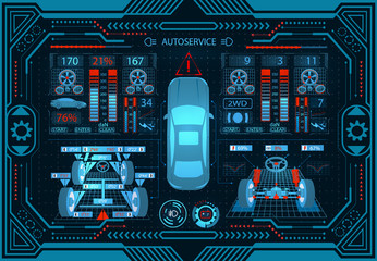 Car service. GUI. Diagnostic leveling wheels. Check springs. Parameters of the car. illustration