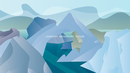 Landscape with icebergs and hills in cool colors. Vector illustr