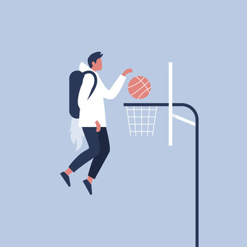 basketball player jumping, shooting, blue background clip art preview