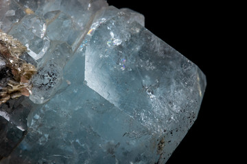 Macro mineral stone Aquamarine on a black background